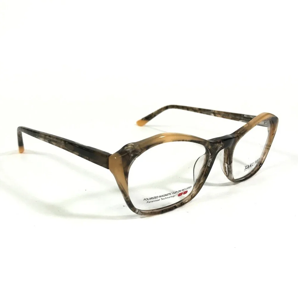 Takumi Eyeglasses Frames TK1145 10 Brown Yellow Marble Horn Geometric 52-19-140
